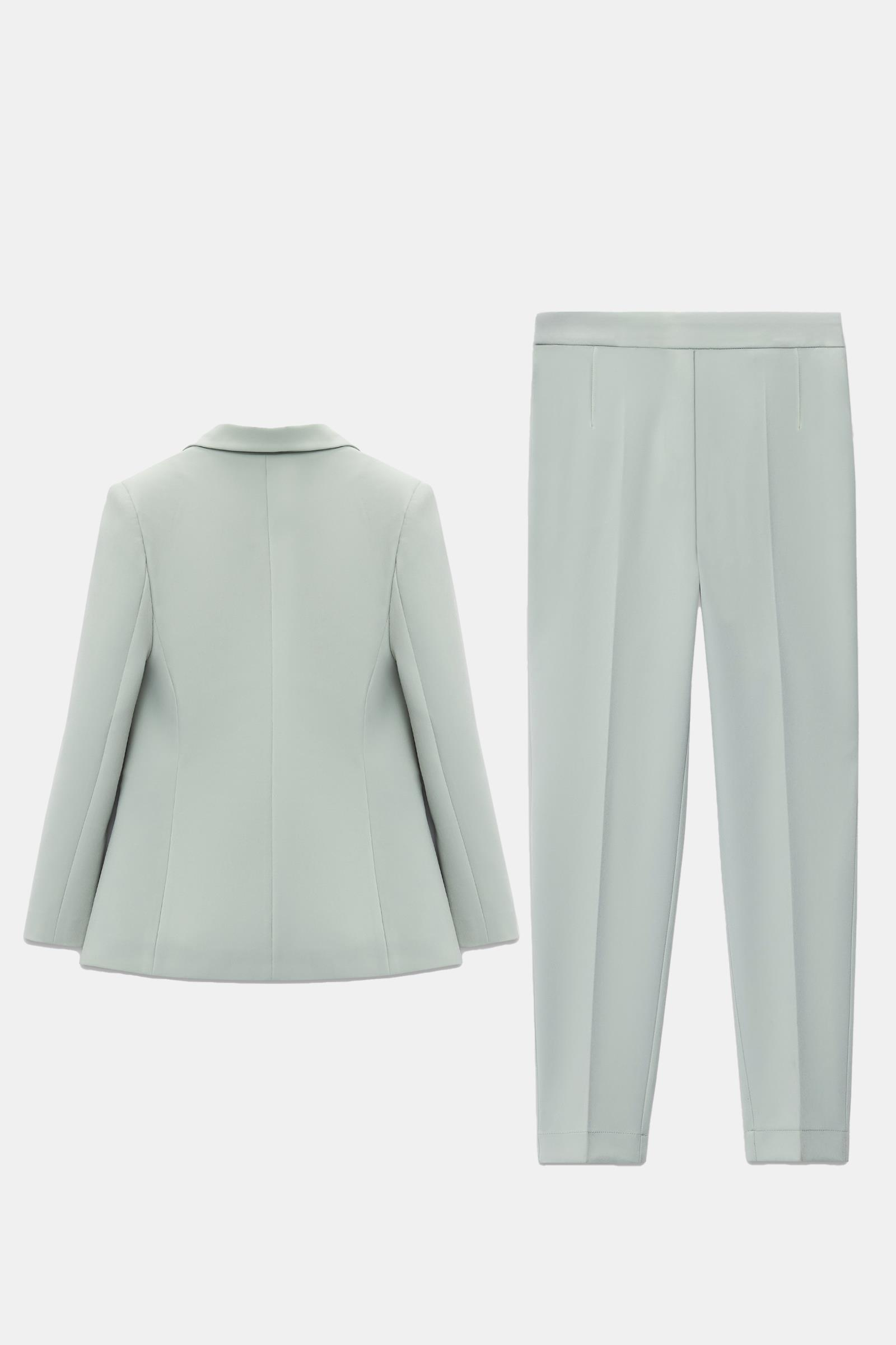 Mint Tek Düğme Detaylı Ceket, Cep Detaylı Tam Kalıp Pantolonlu Takım Kadın Takım Elbise modelleri