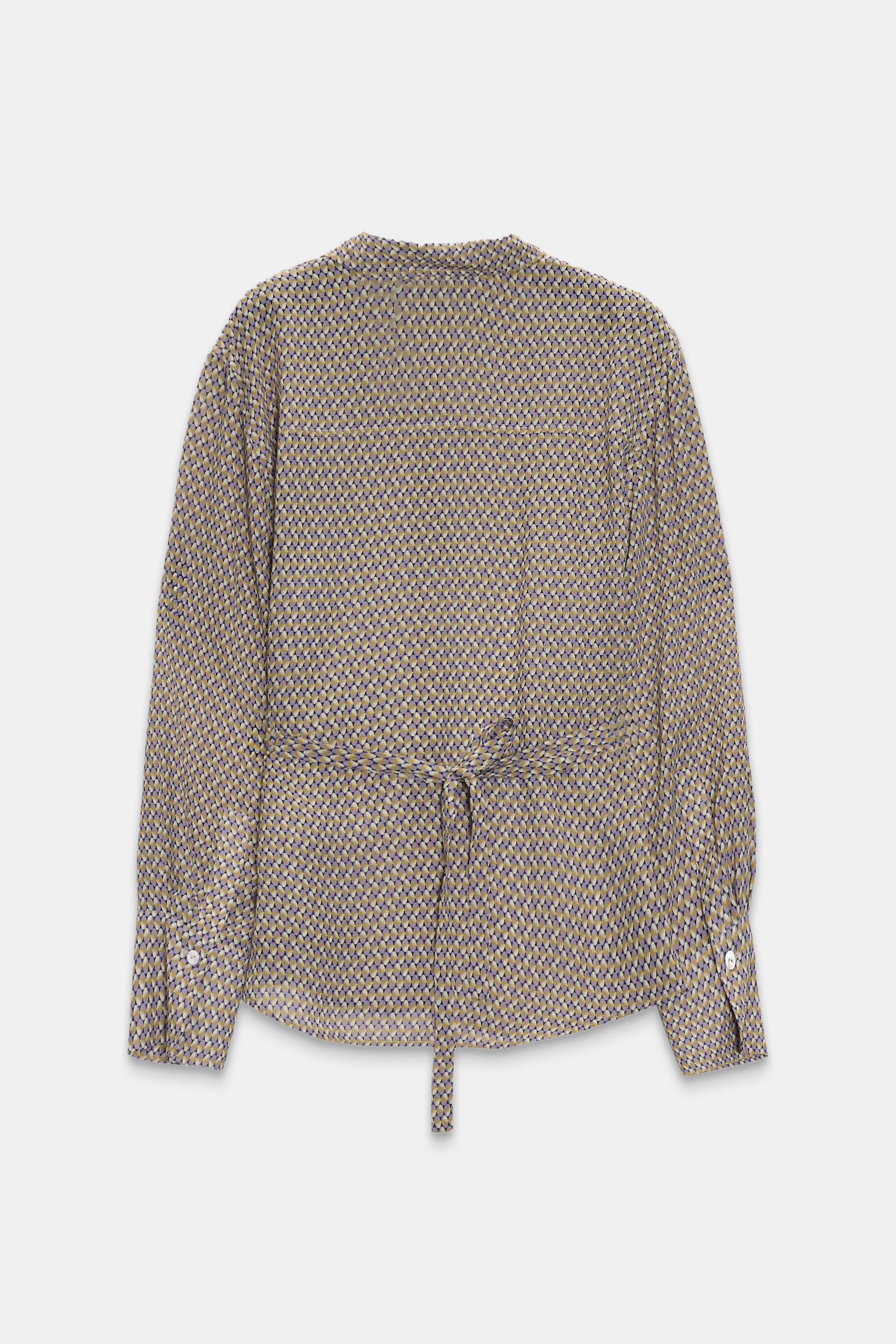 Mor Bağlama Detaylı Uzun Kollu Desenli Gömlek Kadın Gömlek modelleri