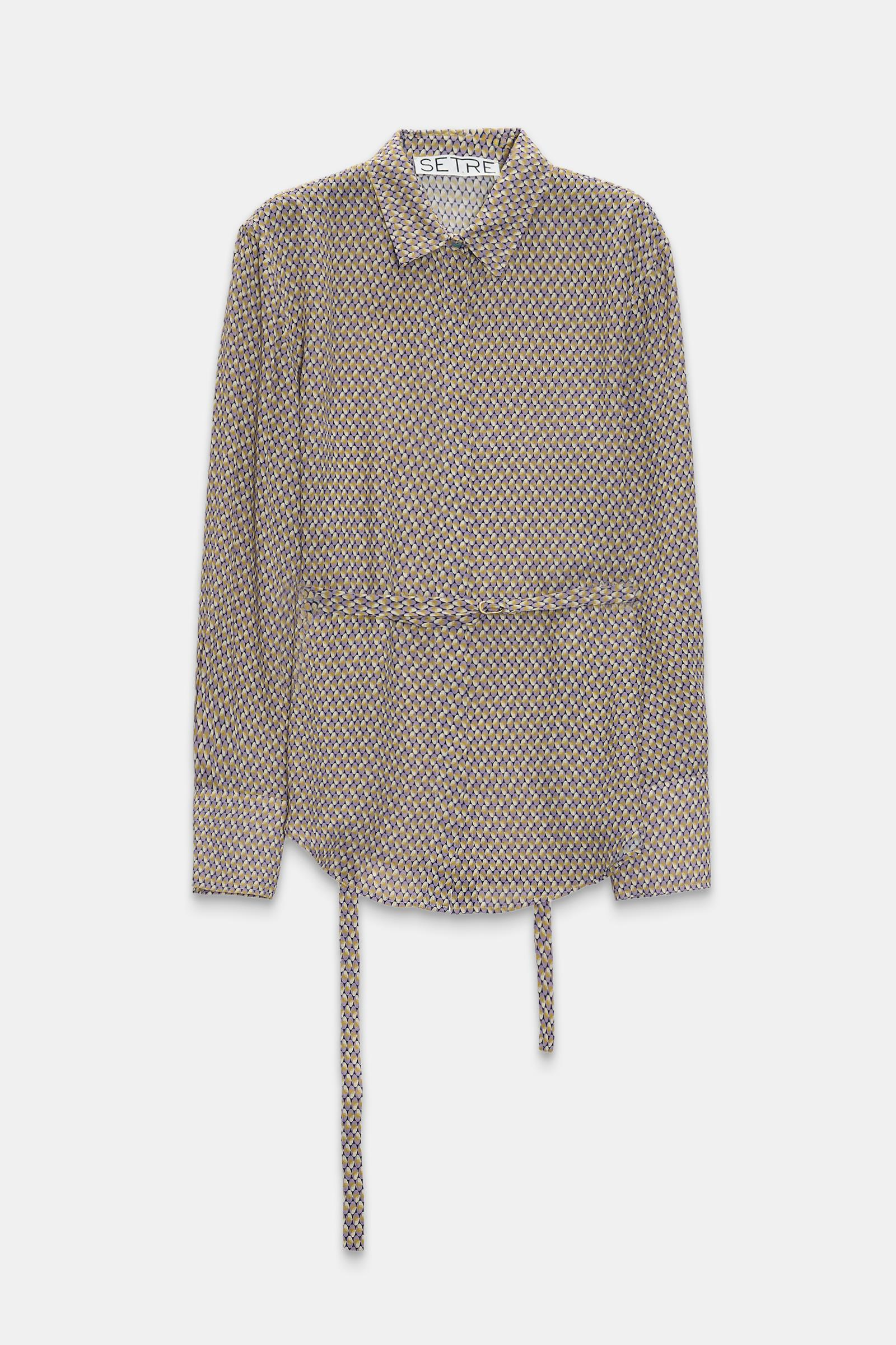 Mor Bağlama Detaylı Uzun Kollu Desenli Gömlek Kadın Gömlek modelleri