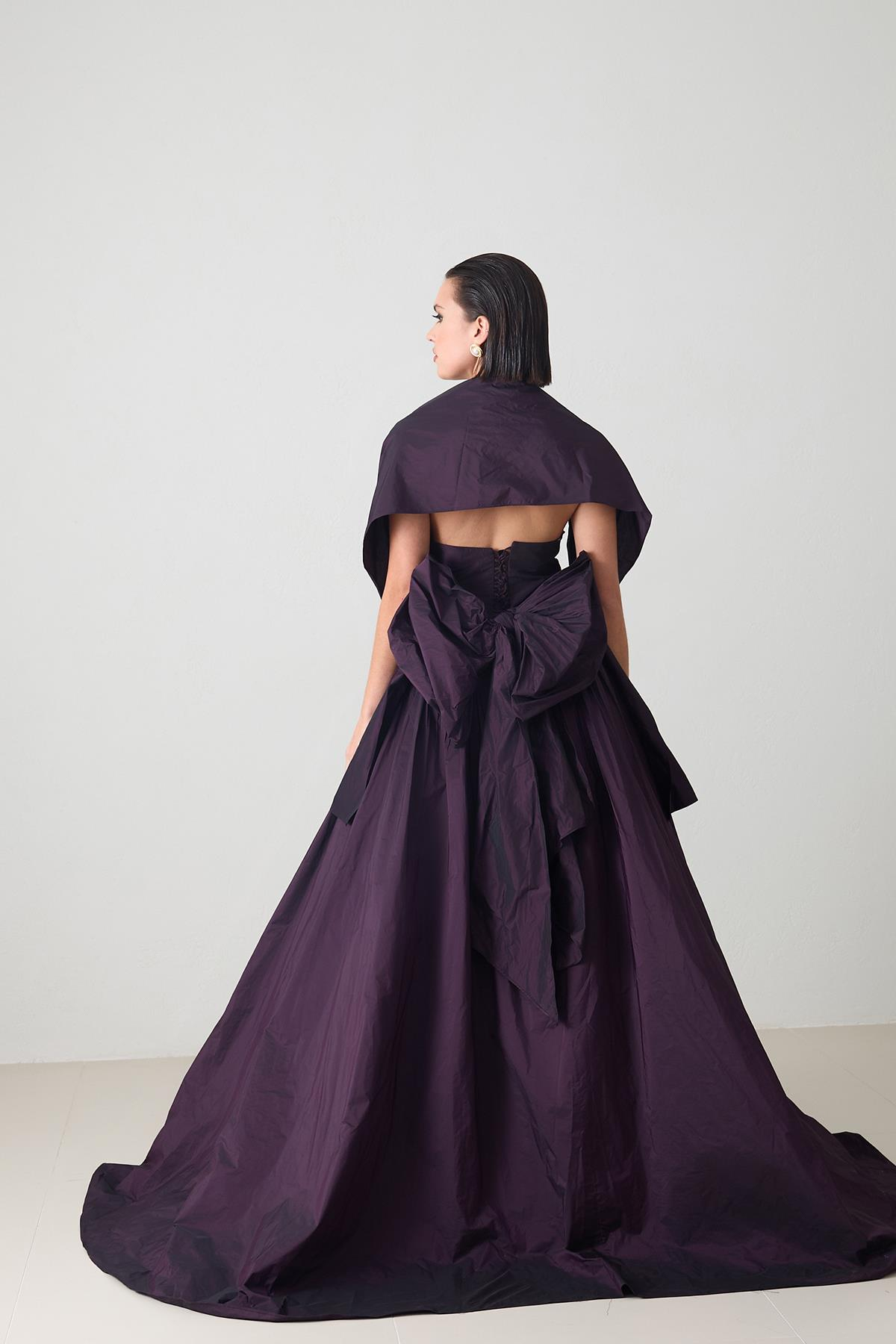 Mor Straplez Belden Kurdele Ve Boyundan Şal Detaylı Prenses Model Abiye Elbise Kadın Kategorisiz modelleri