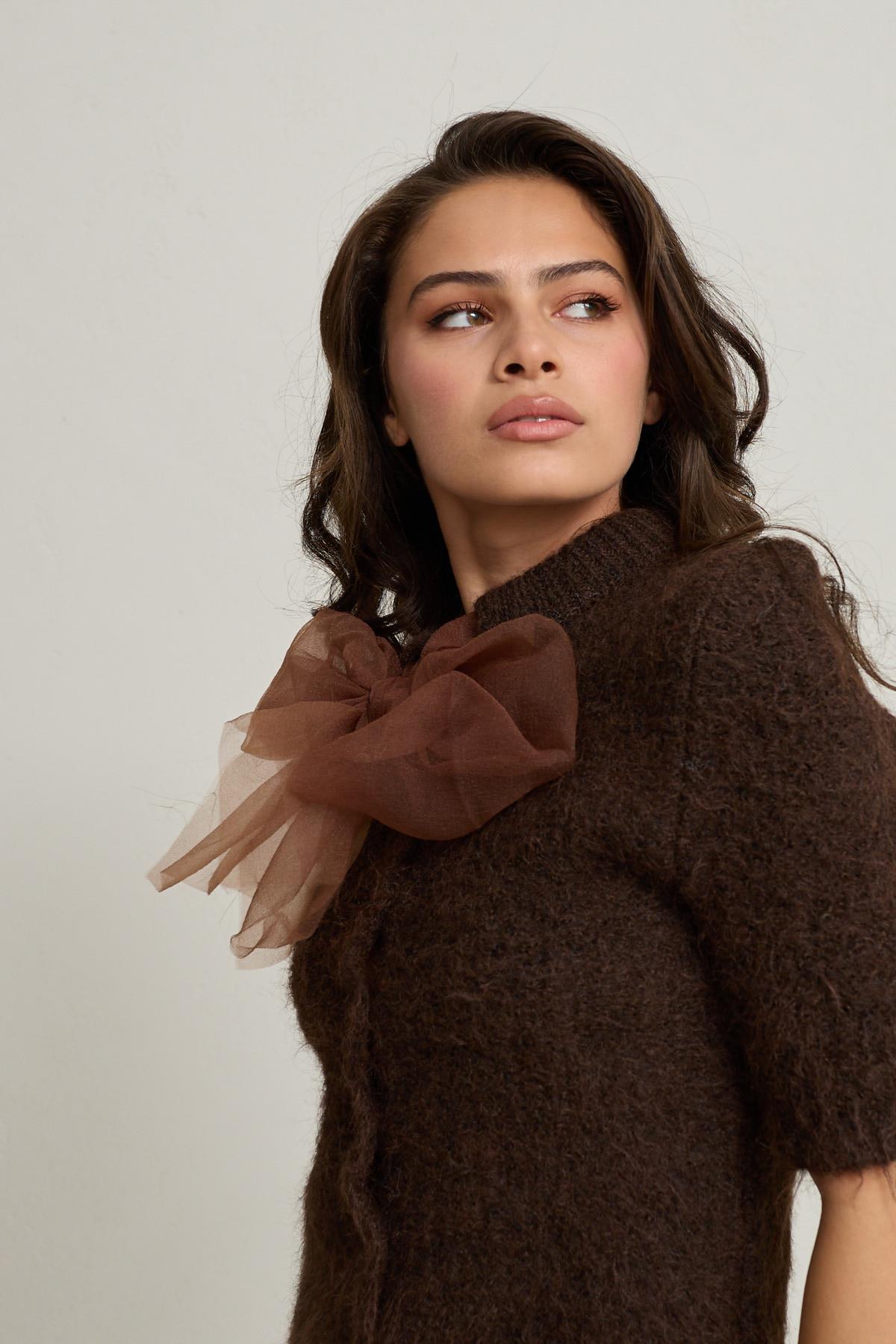 Mürdüm Fiyonk Detaylı Kısa Kollu Triko Kadın Triko modelleri