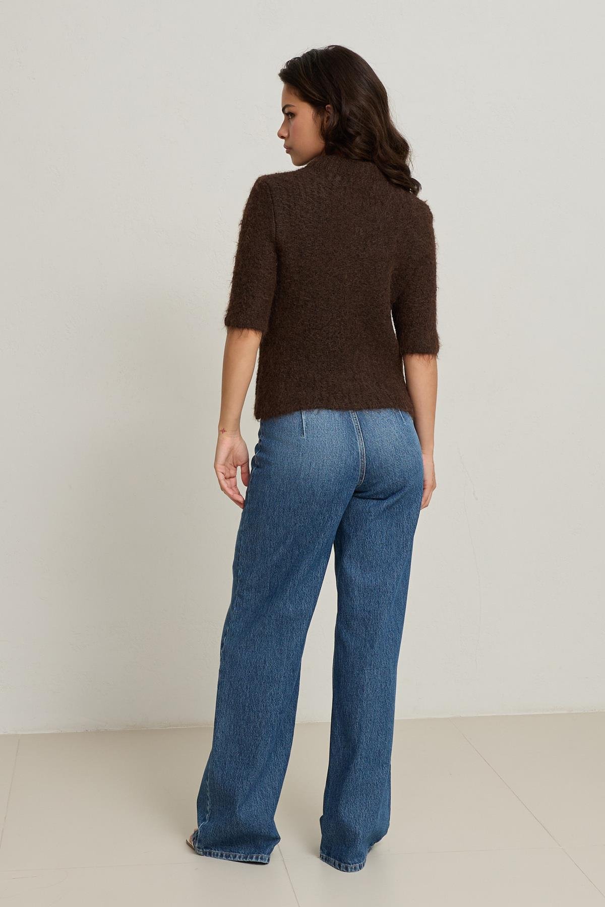 Mürdüm Fiyonk Detaylı Kısa Kollu Triko Kadın Triko modelleri