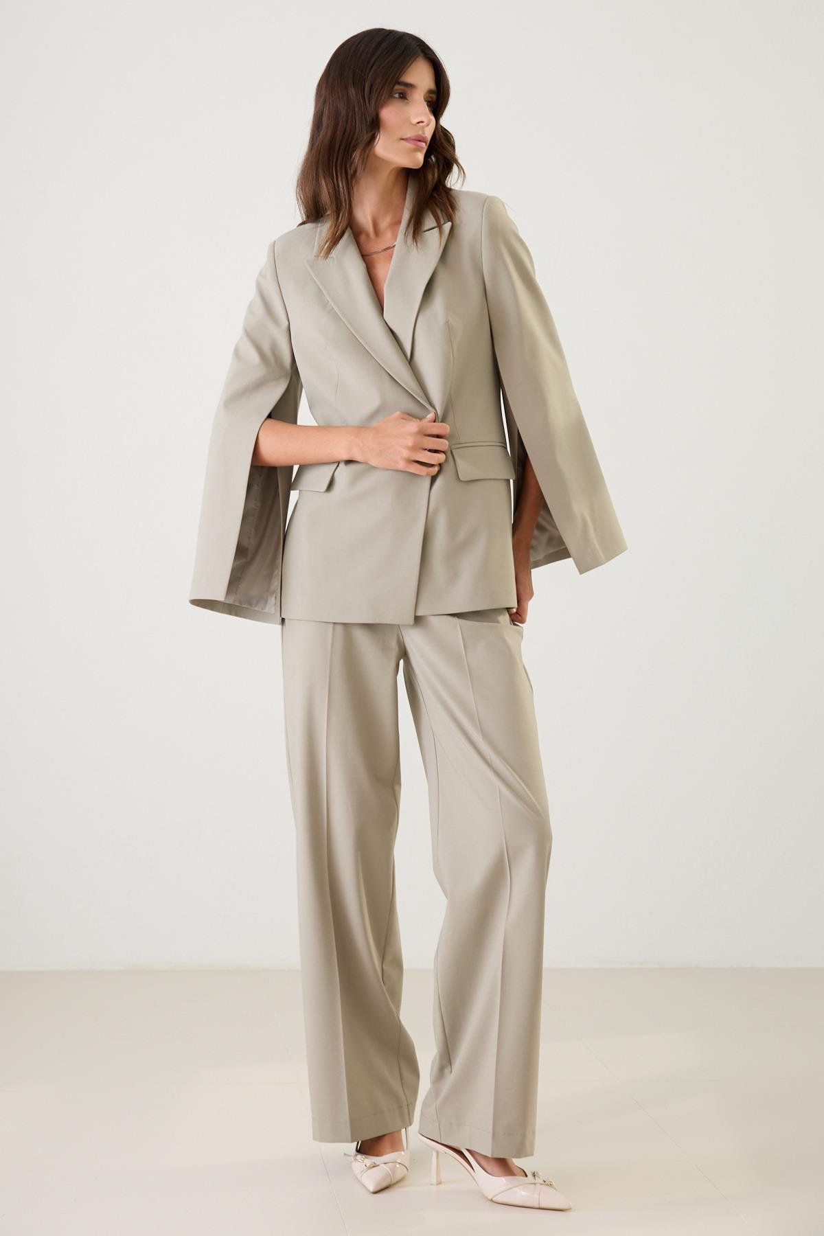 Olive Asimetrik Yaka Tek Düğme Detaylı Ceket Kadın Ceket modelleri