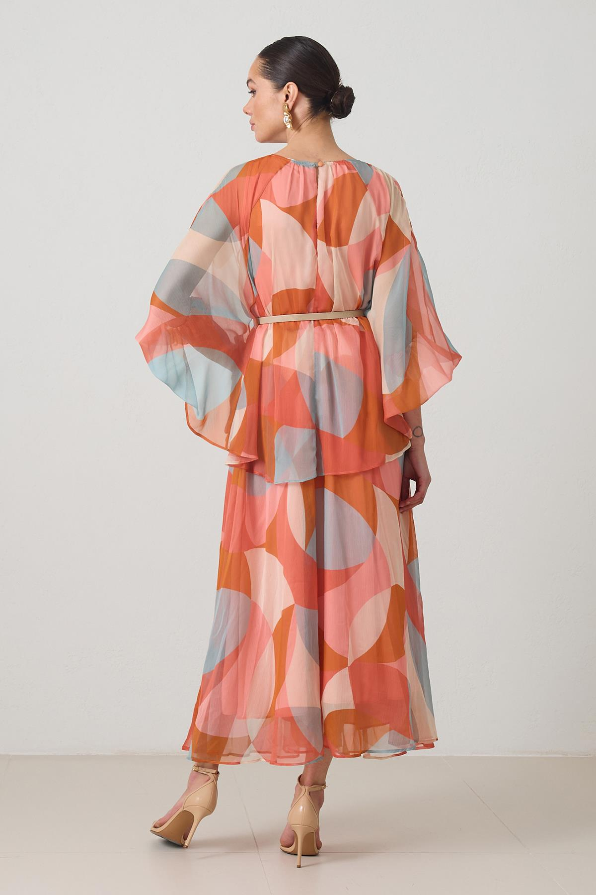 Oranj Belden Kemer Detaylı Uzun Elbise Kadın Günlük Elbise modelleri