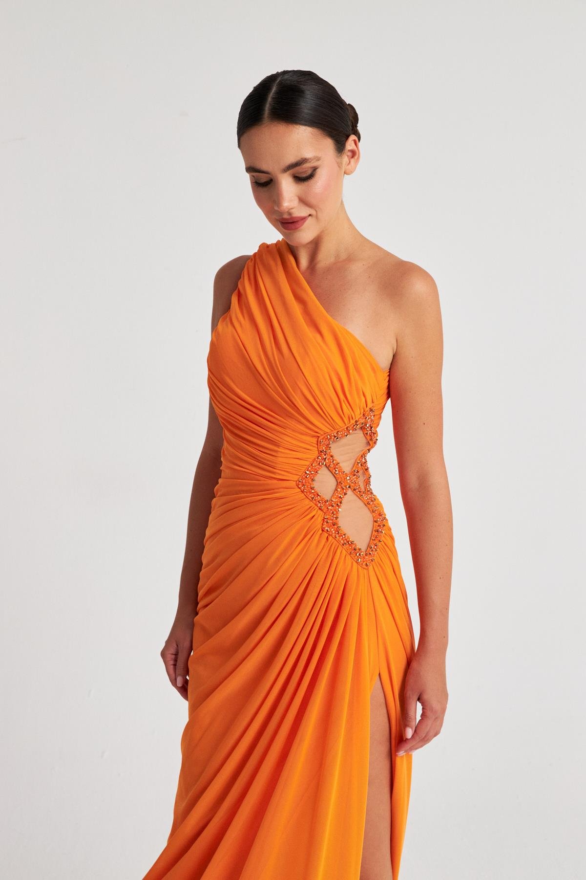 Oranj Tek Omuz Dekolteli Abiye Elbise Kadın Kategorisiz modelleri
