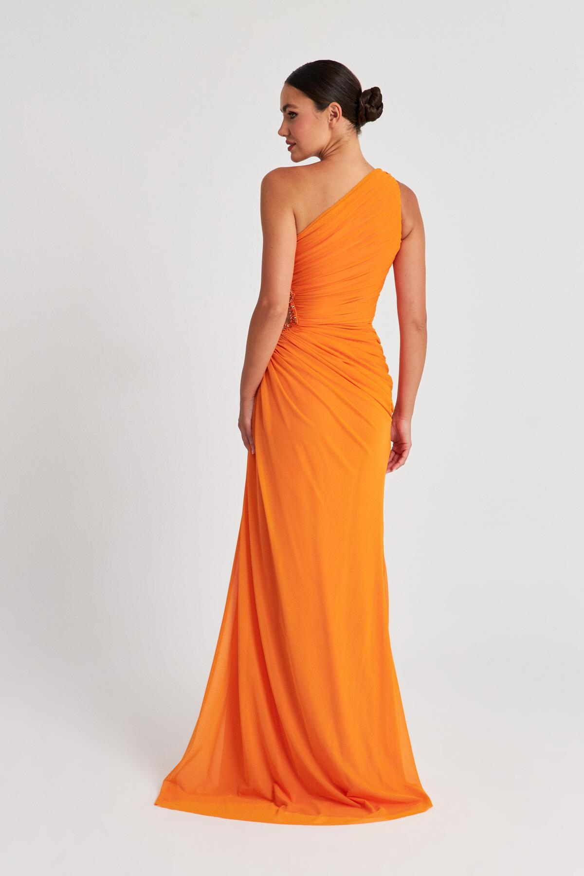 Oranj Tek Omuz Dekolteli Abiye Elbise Kadın Kategorisiz modelleri