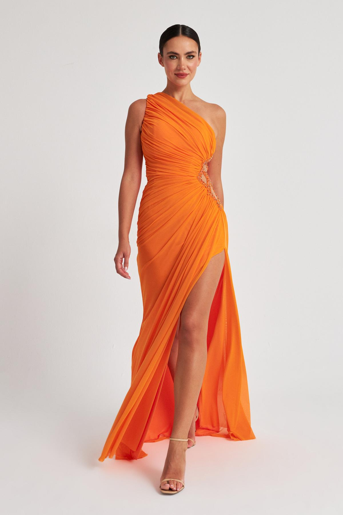 Oranj Tek Omuz Dekolteli Abiye Elbise Kadın Kategorisiz modelleri