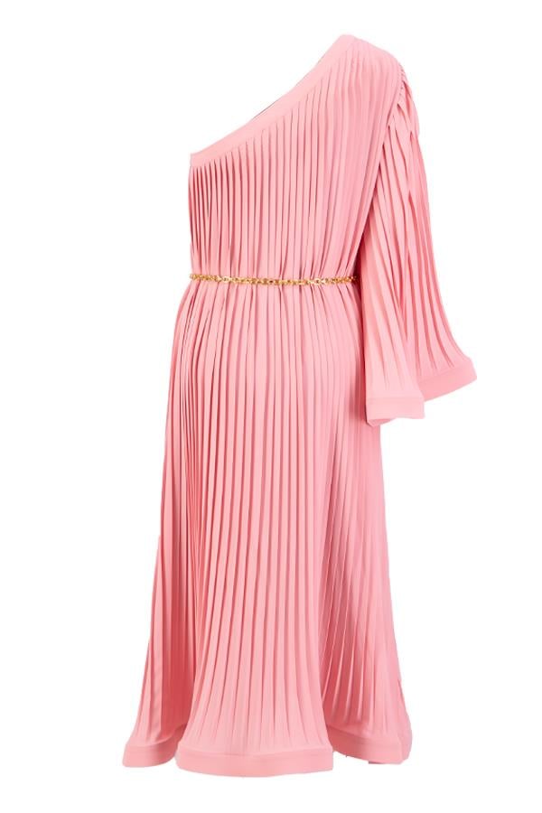 Pembe Tek Omuzlu Pile Detaylı Salaş Elbise  Kadın Günlük Elbise modelleri