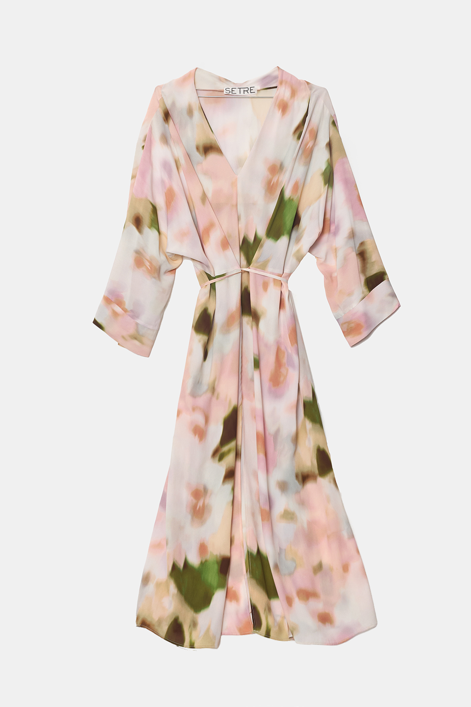 Pudra V Yaka Kol Ve Bağlama Detaylı Desenli Elbise Kadın Kategorisiz modelleri