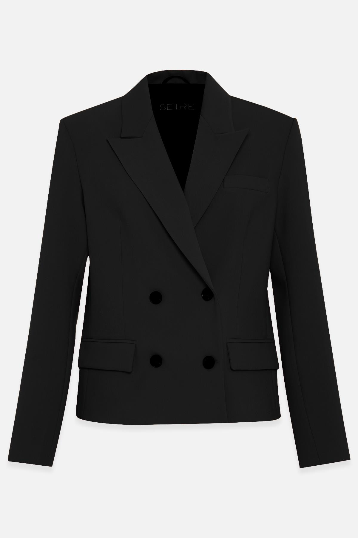 Siyah Asimetrik Kapama Cep Detaylı Ceket Kadın Ceket modelleri