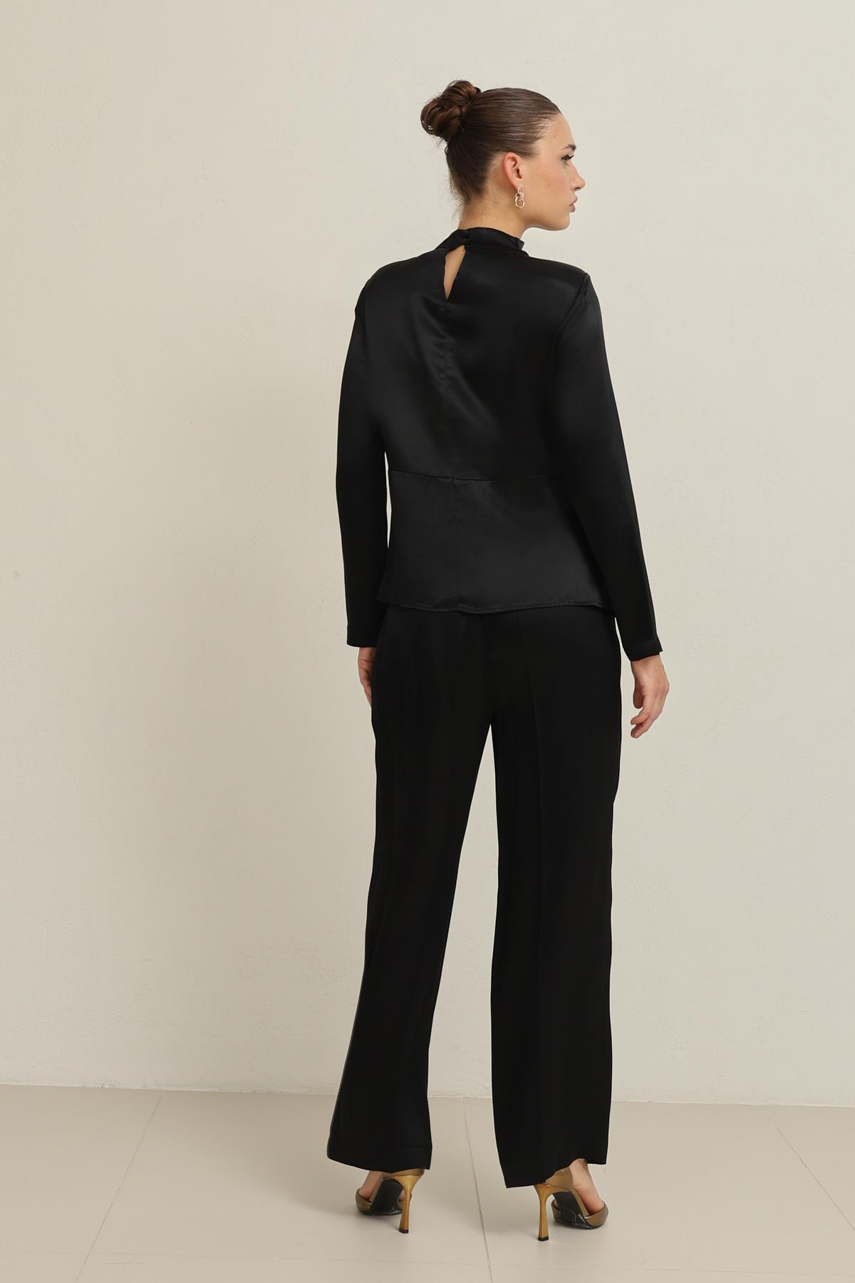 Siyah Bağlama Detaylı Uzun Kollu Bluz Kadın Bluz modelleri