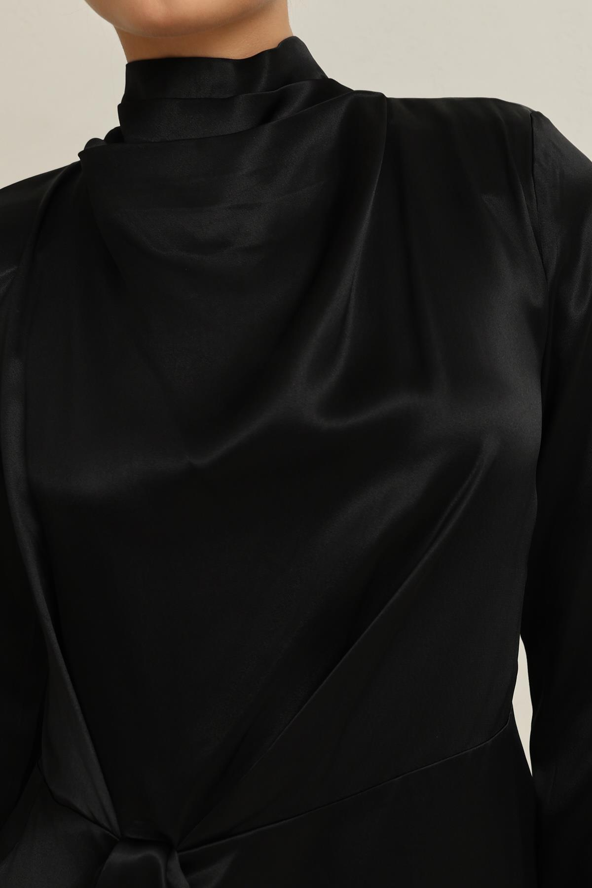 Siyah Bağlama Detaylı Uzun Kollu Bluz Kadın Bluz modelleri