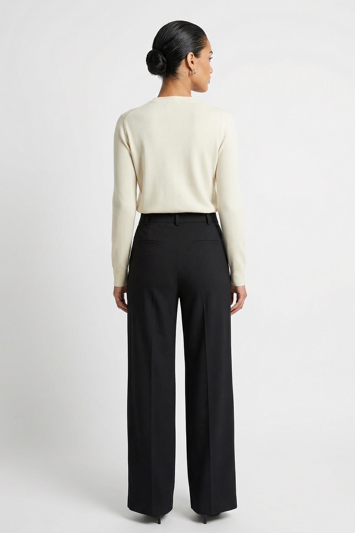 Siyah Bel Ve Çıkarılabilir Parça Detaylı Pantolon Kadın Pantolon modelleri