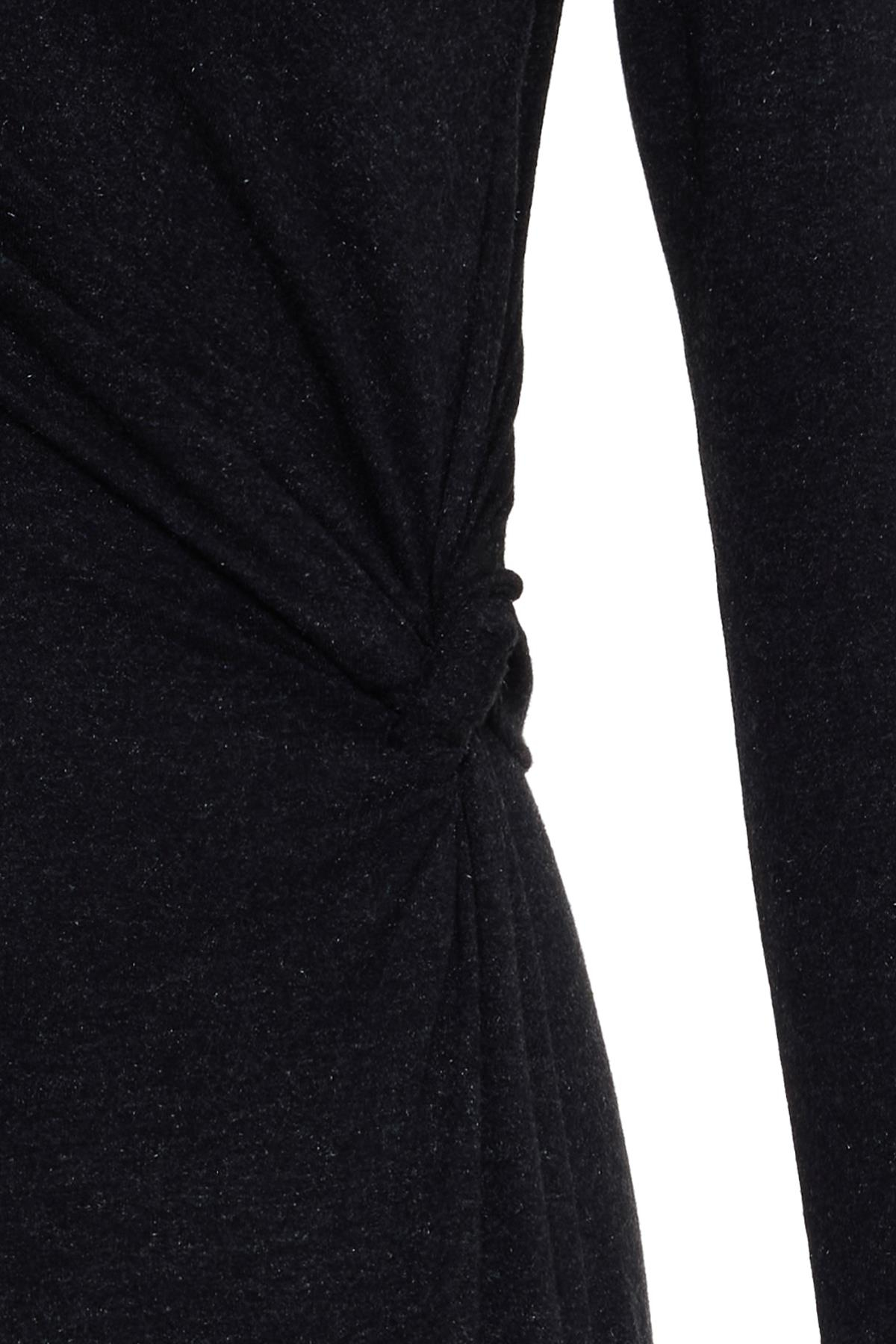 Siyah Belden Büzgü Detaylı Uzun Kollu Tam Kalıp Elbise Kadın Günlük Elbise modelleri