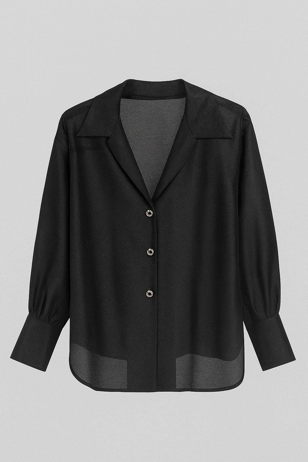 Siyah Ceket Yaka Dökümlü Gömlek Kadın Gömlek modelleri