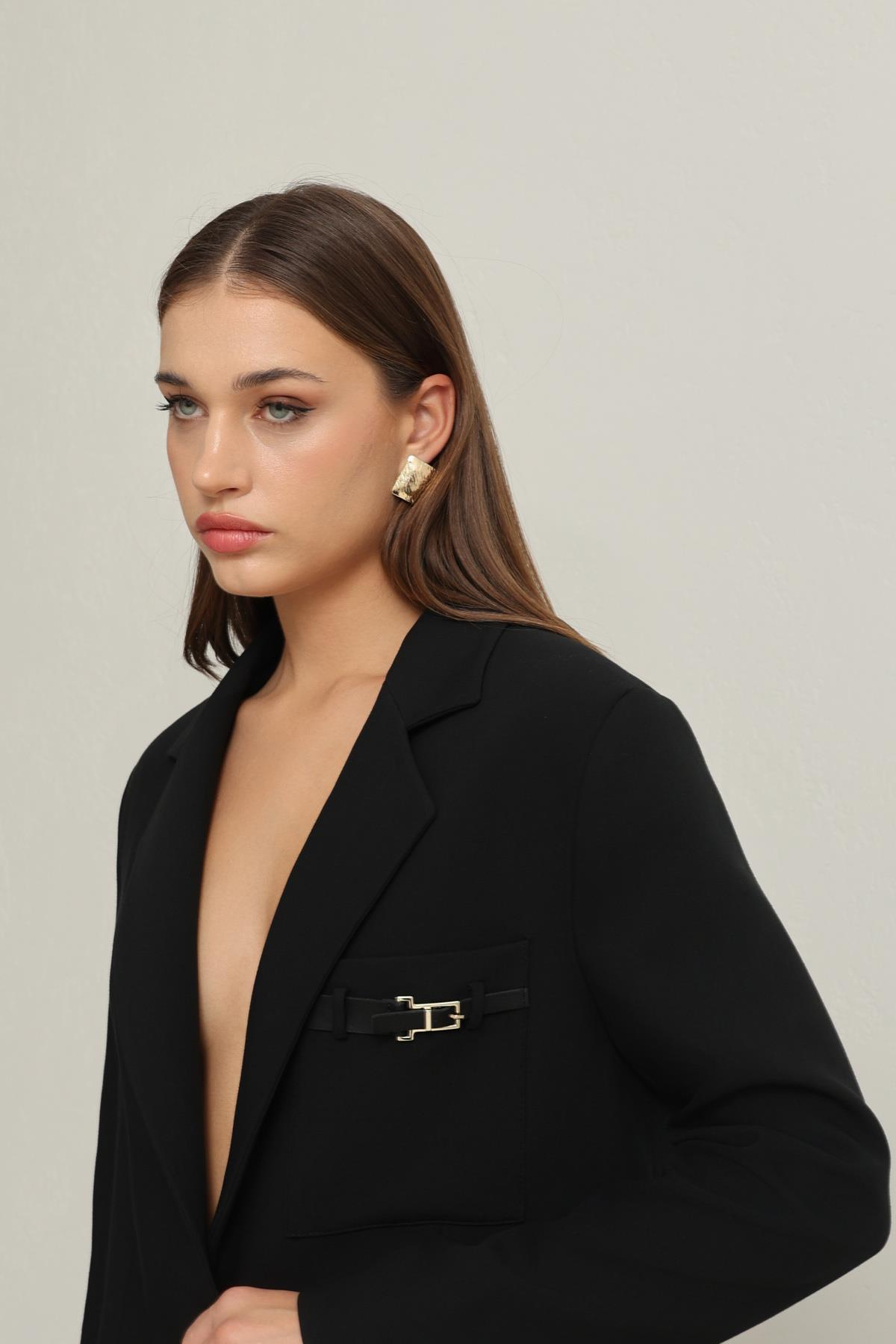 Siyah Cep Detaylı Ceket Kadın Ceket modelleri