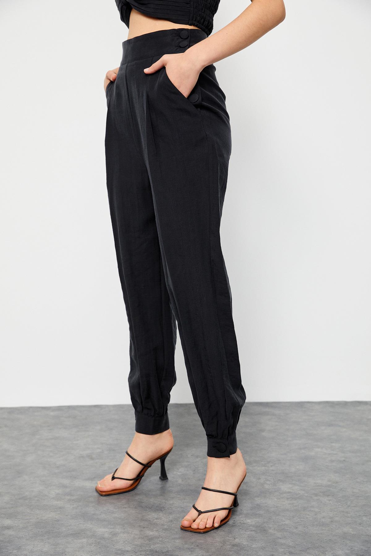 Siyah Crop Top Pantolon Üç Parça Takım Kadın Takım Elbise modelleri