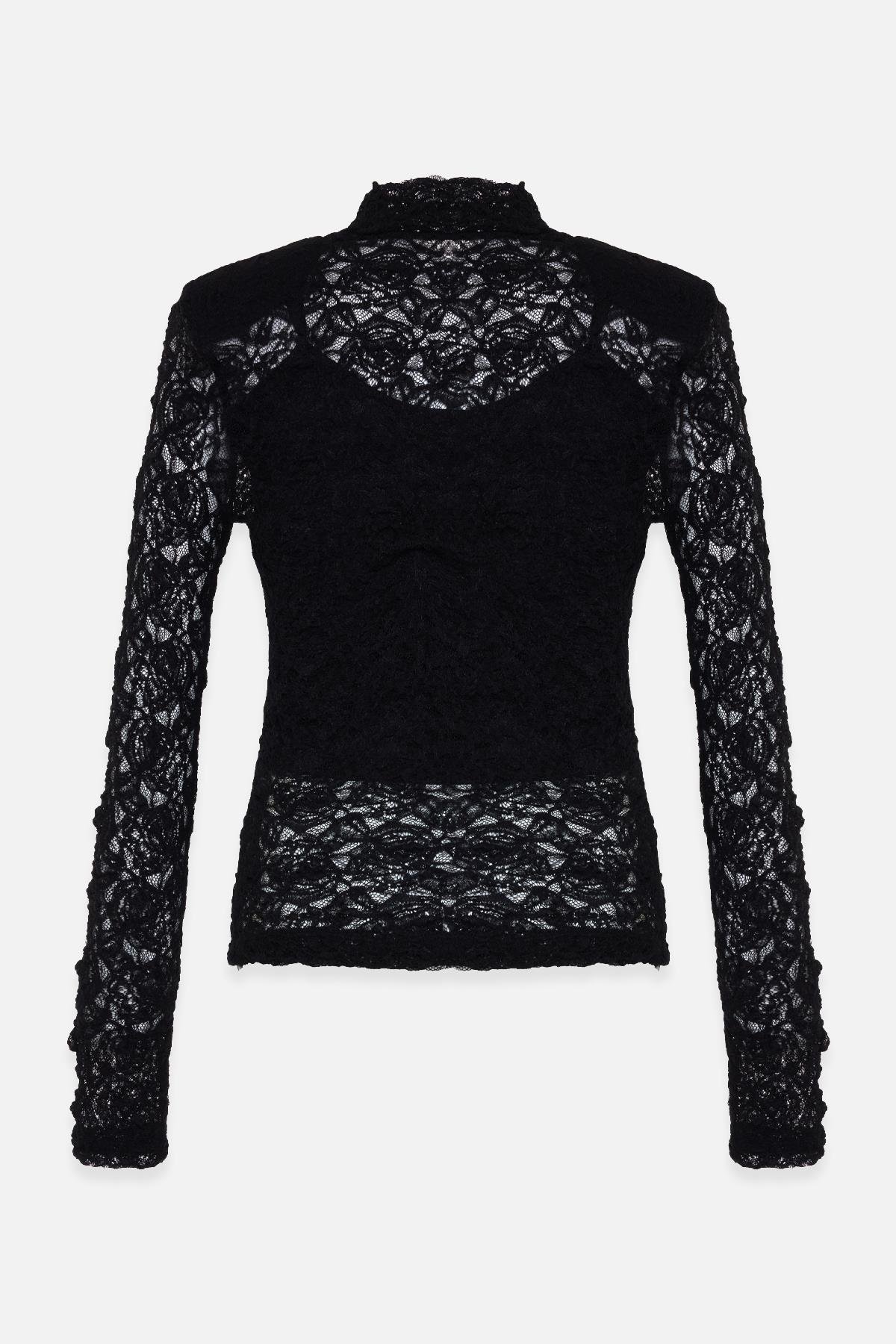 Siyah Dantel Detaylı Tam Kalıp Bluz Kadın Bluz modelleri