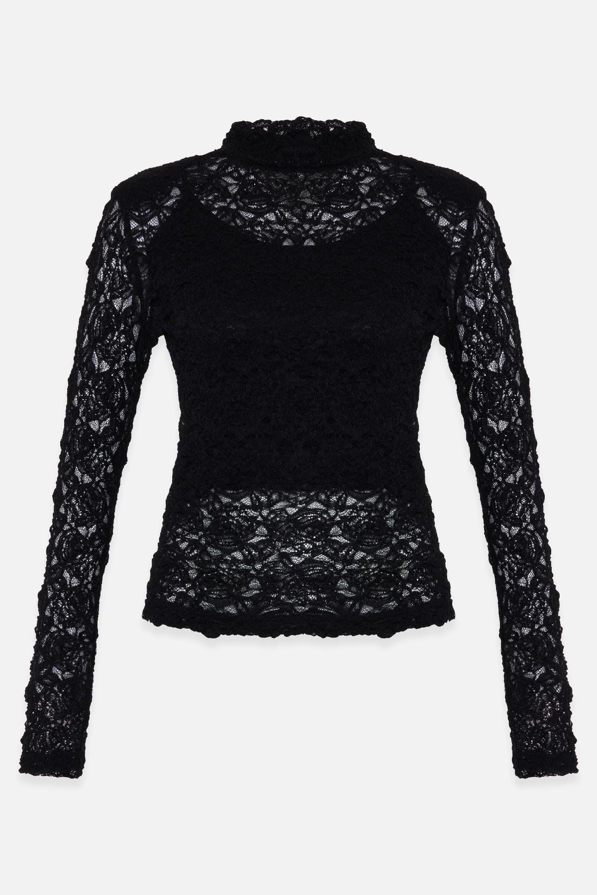 Siyah Dantel Detaylı Tam Kalıp Bluz Kadın Bluz modelleri