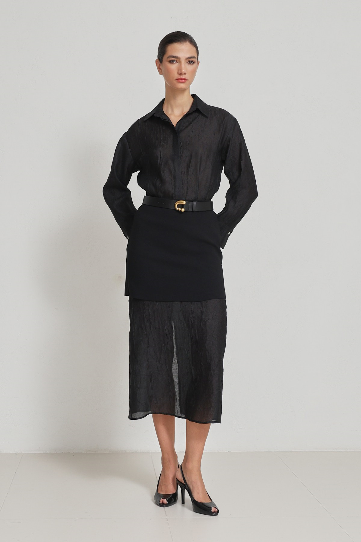 Siyah Etek Ve Gömlek Detaylı Elbise Kadın Günlük Elbise modelleri