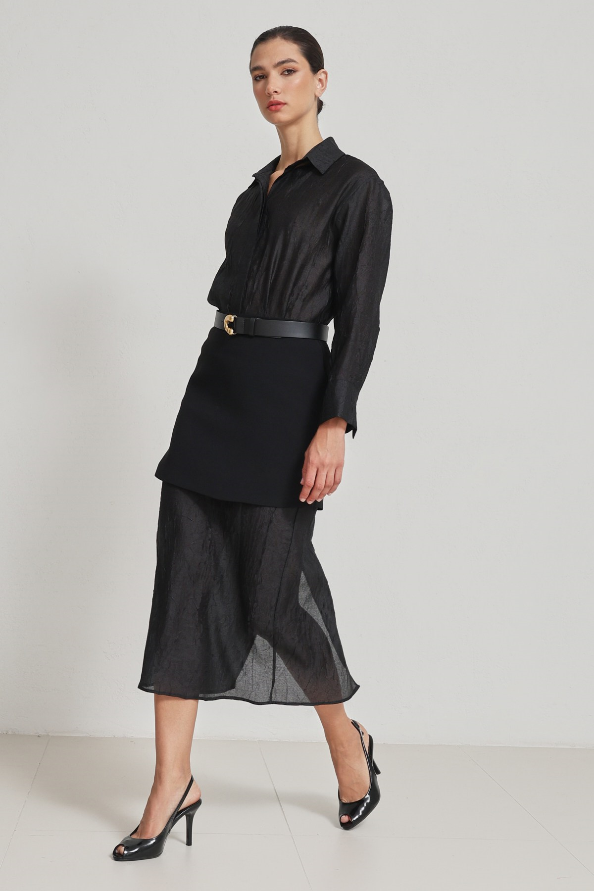 Siyah Etek Ve Gömlek Detaylı Elbise Kadın Günlük Elbise modelleri