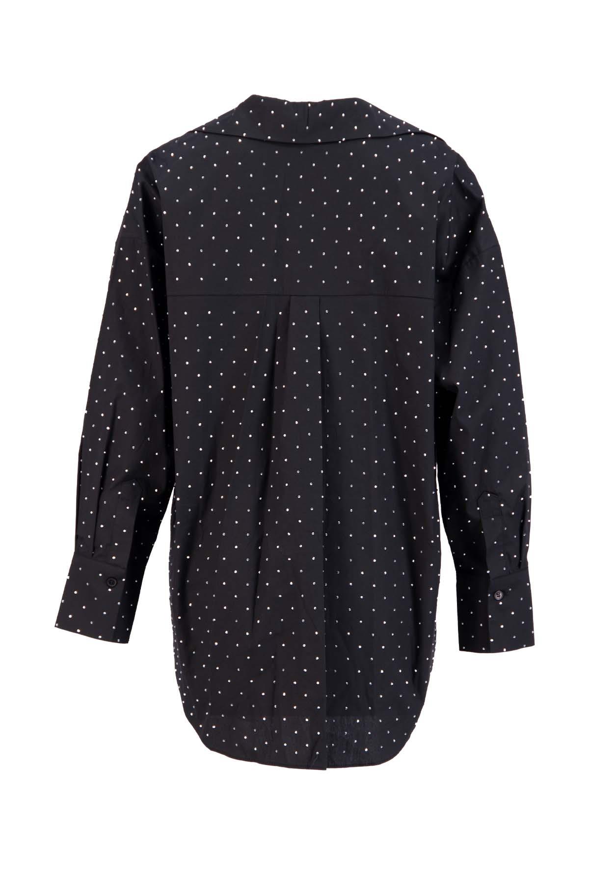 Siyah Gömlek Yaka  Uzun Kollu  Taş Yapıştırma Detaylı  Düğme Kapamalı Gömlek Kadın Gömlek modelleri