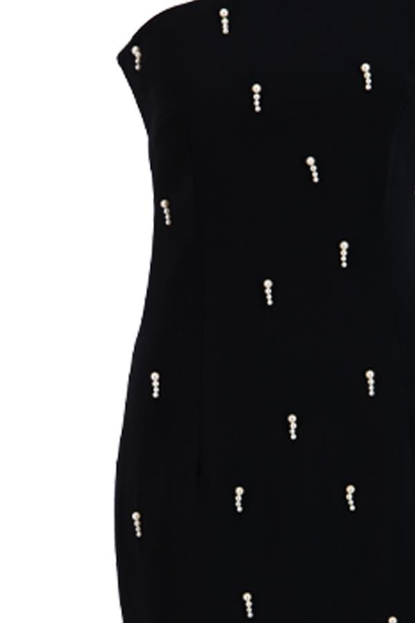 Siyah İnci Ve Boyun Detaylı Yırtmaçlı Midi Boy Elbise Kadın Günlük Elbise modelleri