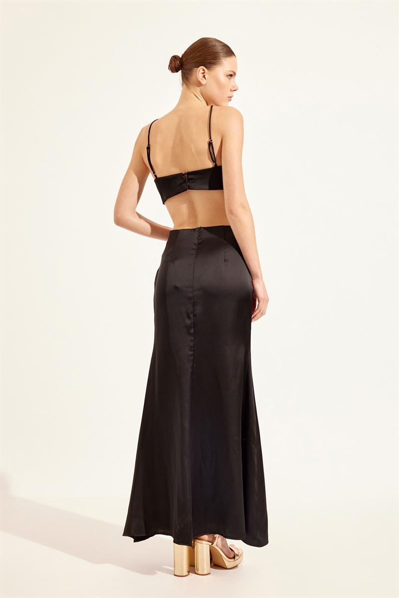 Siyah İpli Bel Detaylı Elbise Kadın Abiye Elbise modelleri