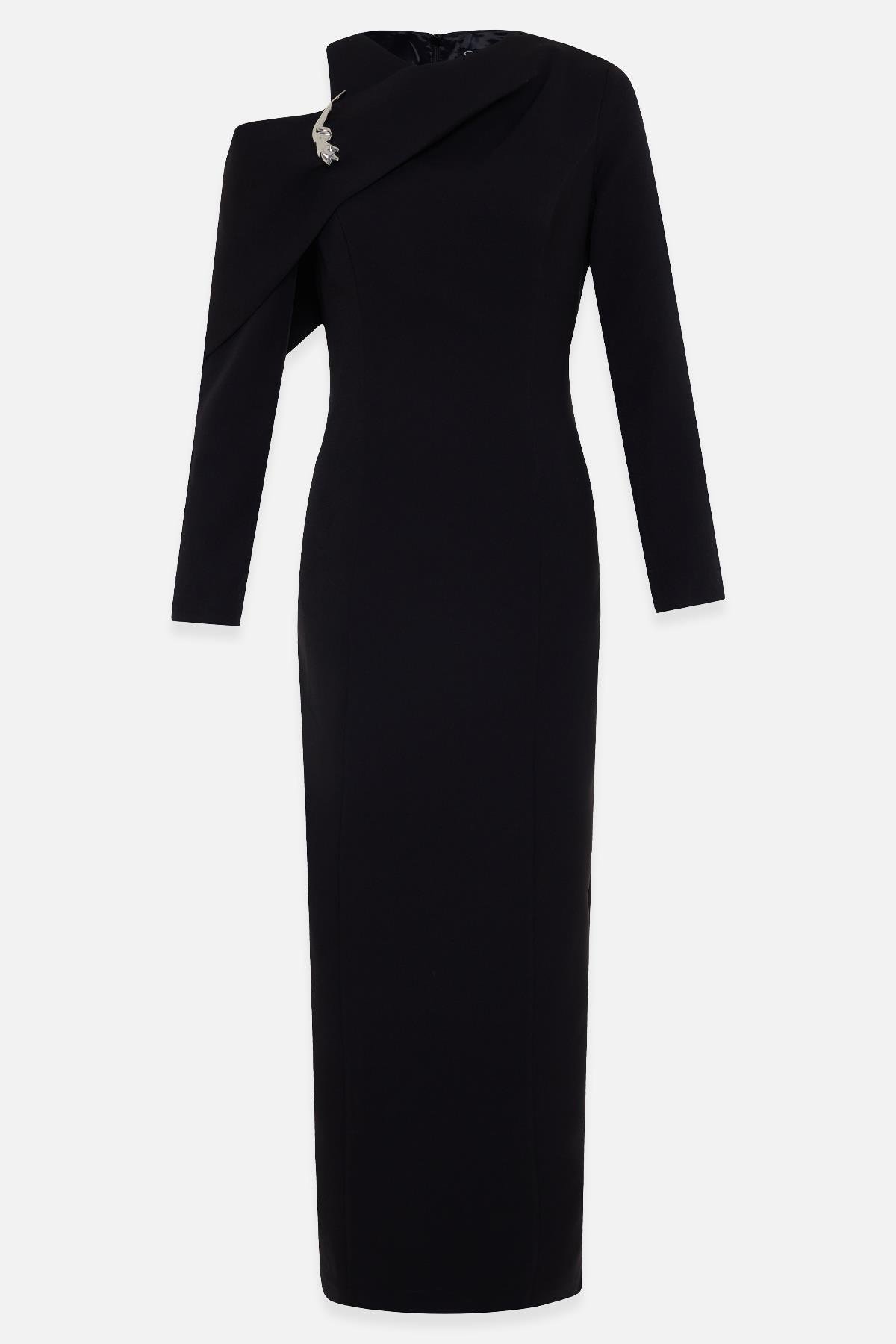 Siyah Kol Detaylı Tam Kalıp Uzun Kollu Elbise Kadın Günlük Elbise modelleri