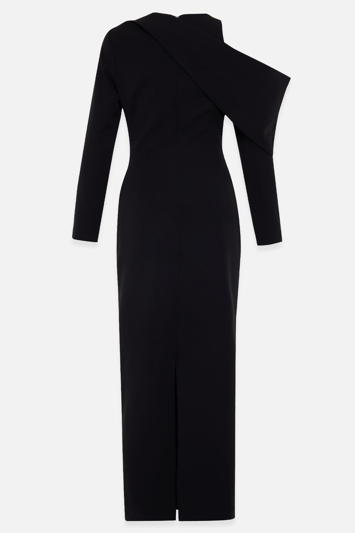 Siyah Kol Detaylı Tam Kalıp Uzun Kollu Elbise Kadın Günlük Elbise modelleri