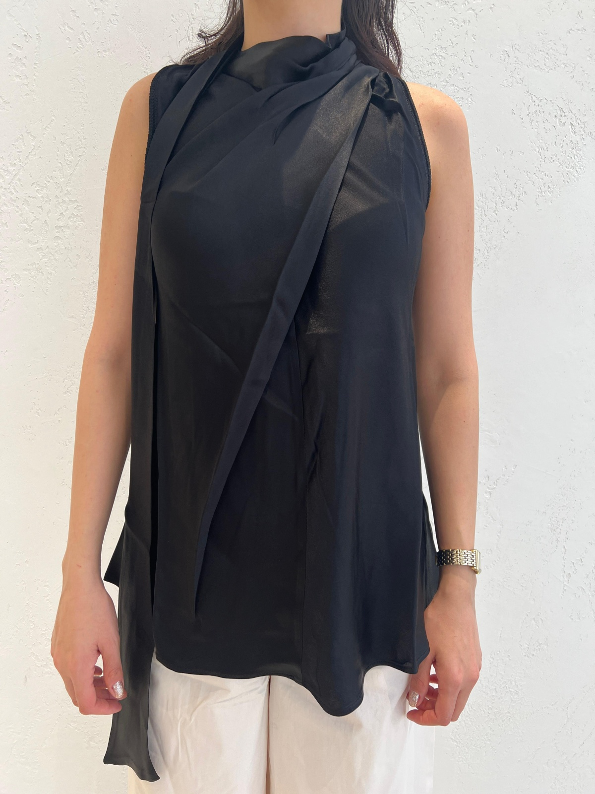 Siyah Kolsuz Asimetrik , Balıkçı Yaka Şal Detaylı Triko Kadın Bluz modelleri