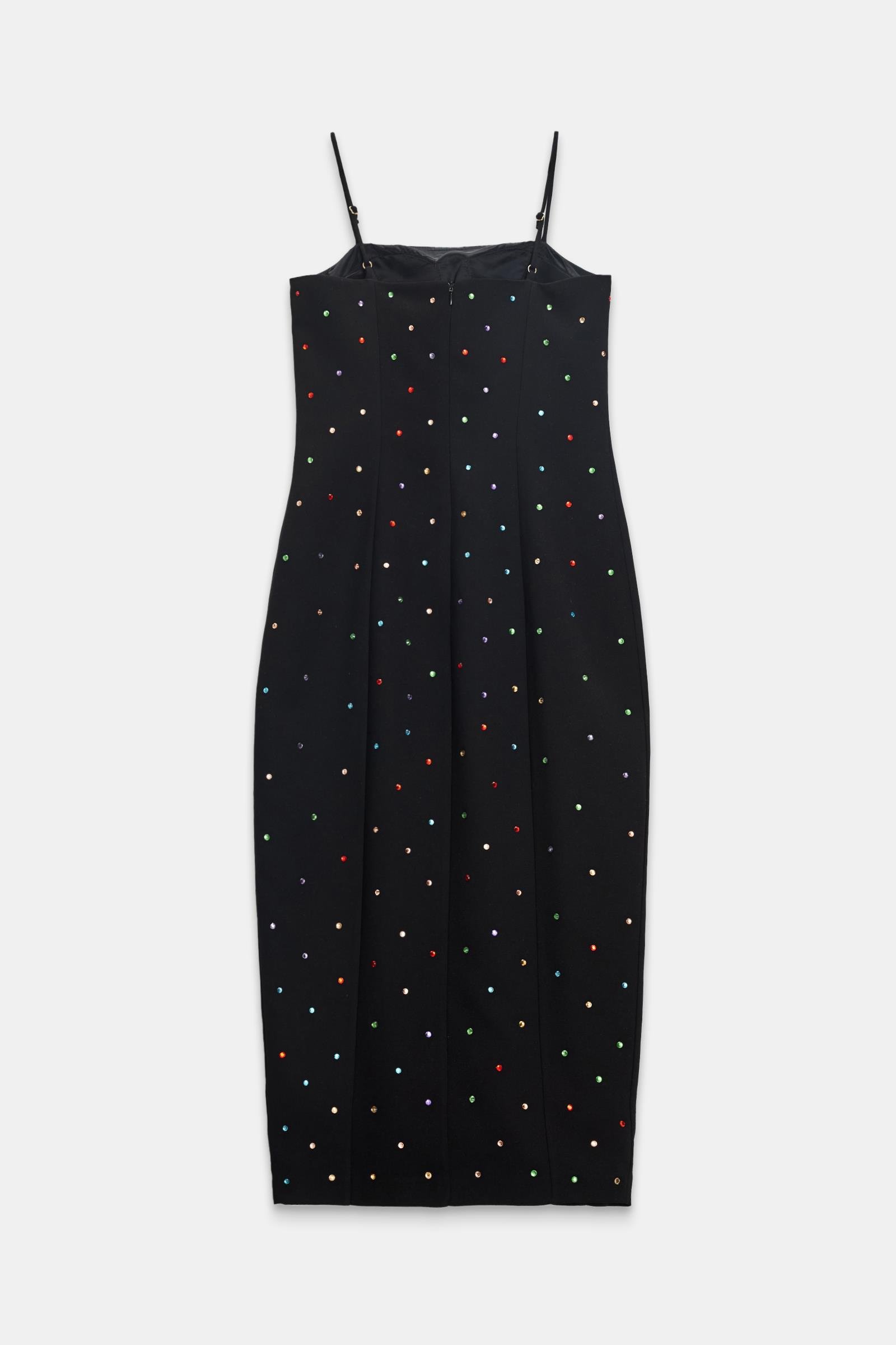 Siyah Renkli Taş Detaylı İp Askılı Yırtmaç Detaylı Geniş Kalıp Midi Boy Elbise Kadın Abiye Elbise modelleri