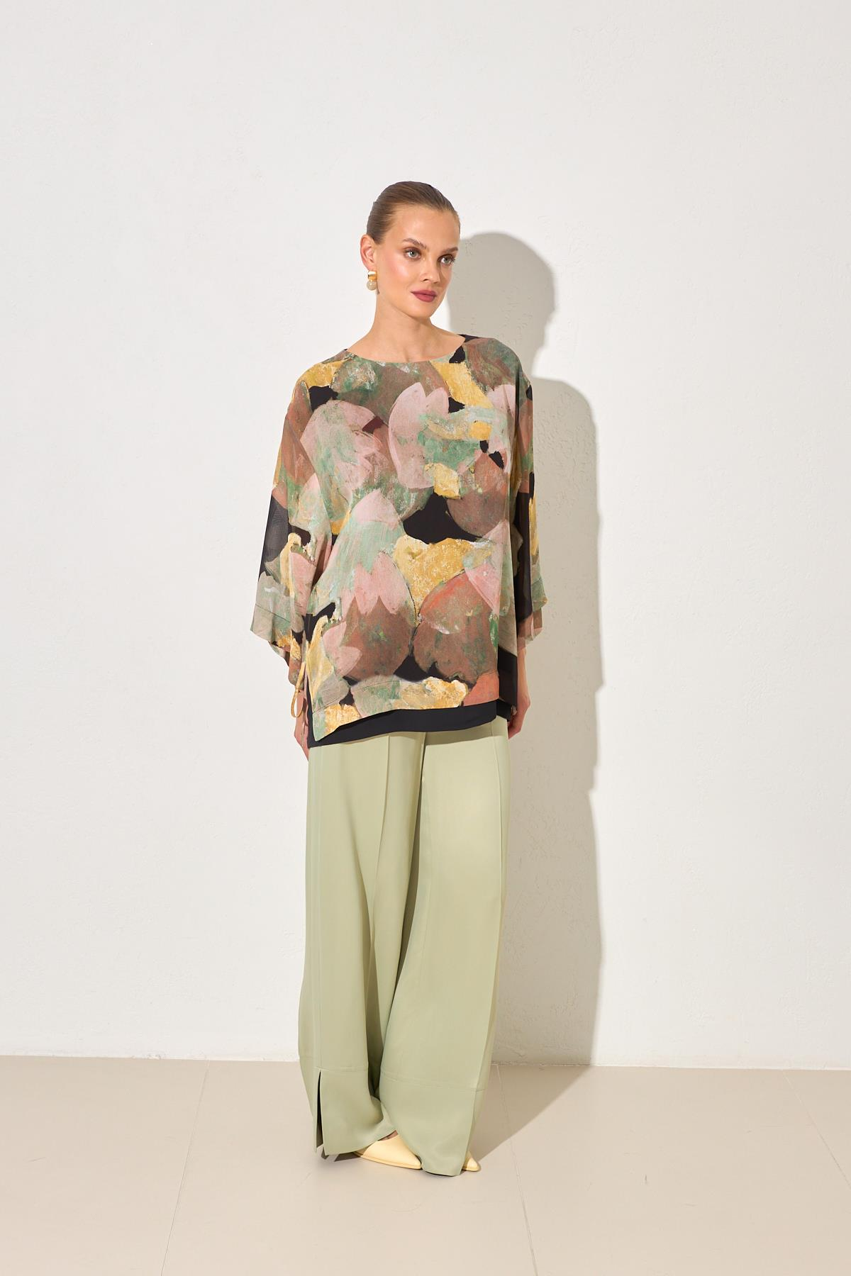 Siyah-Sarı Desenli Uzun Kollu Bluz Kadın Bluz modelleri