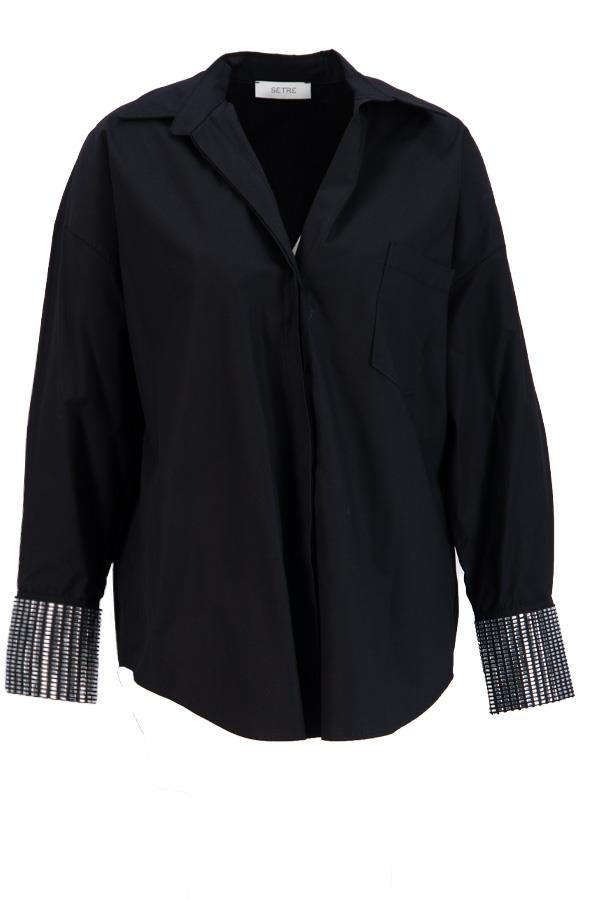 Siyah Taş Detaylı Uzun Kollu Gömlek Kadın Gömlek modelleri