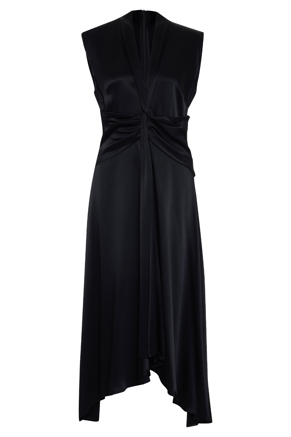 Siyah V Yaka Belden Detaylı Midi Boy Kolsuz Elbise Kadın Günlük Elbise modelleri