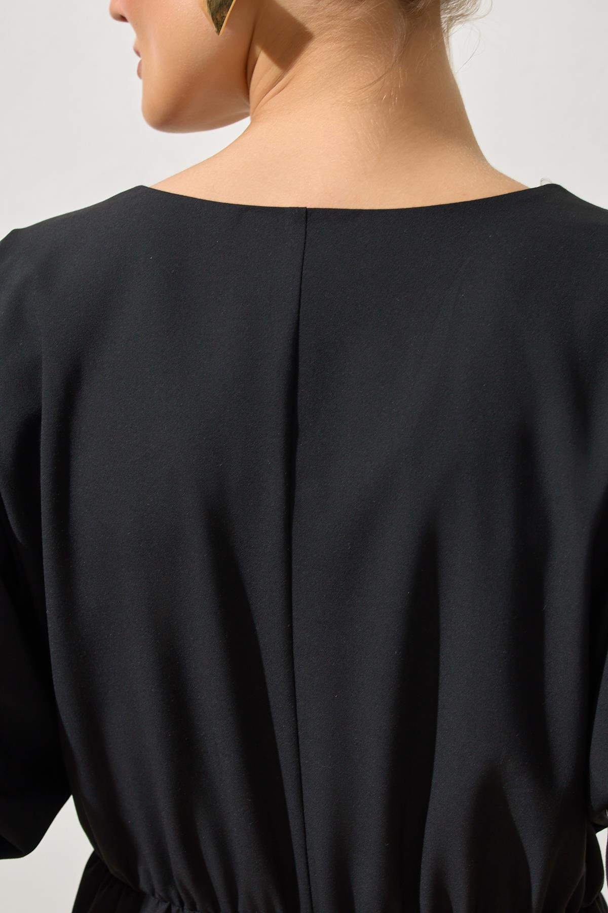 Siyah Yaka Ve Kol Detaylı Midi Boy Elbise Kadın Günlük Elbise modelleri