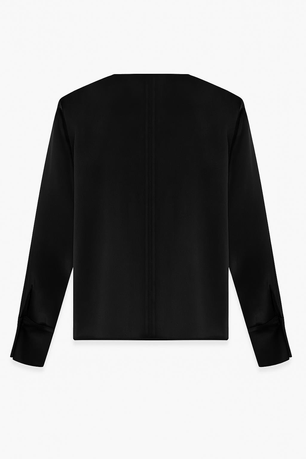 Siyah Yakada Aksesuar Detaylı Uzun Kollu Rahat Kesim Bluz Kadın Bluz modelleri