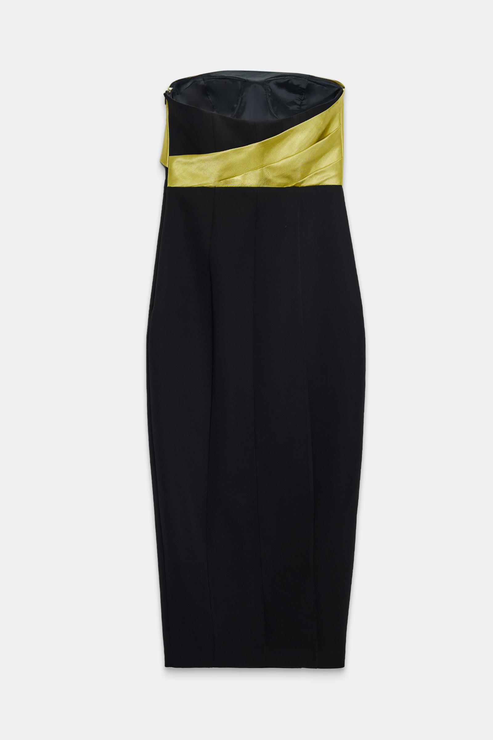 Siyah-Yeşil Straplez Yırtmaç Detaylı Midi Boy Elbise Kadın Evening Dress modelleri