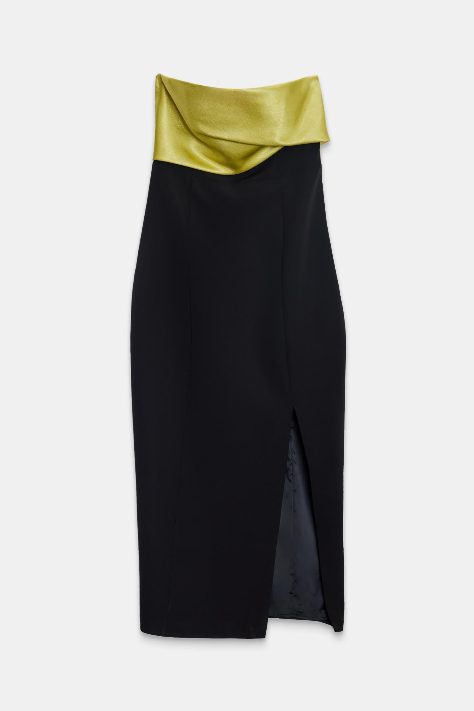 Siyah-Yeşil Straplez Yırtmaç Detaylı Midi Boy Elbise Kadın Evening Dress modelleri
