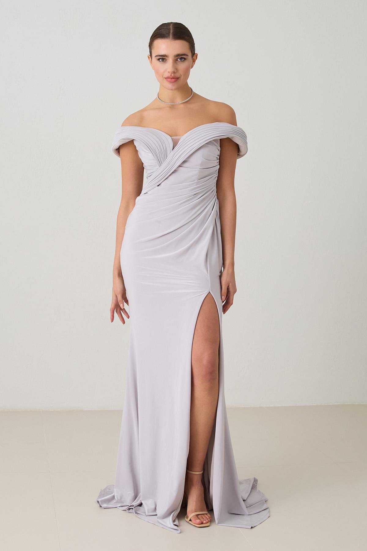 Taş Asimetrik Kat Detaylı Belden Oturtmalı Uzun Boy Abiye Elbise Kadın Abiye Elbise modelleri