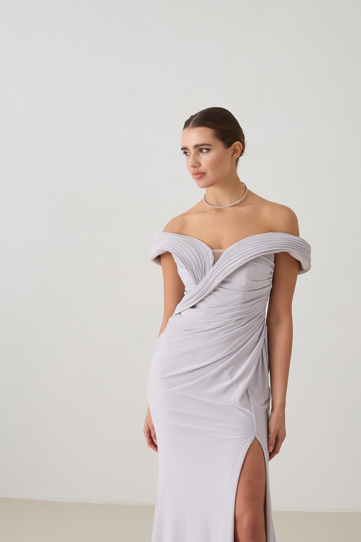 Taş Asimetrik Kat Detaylı Belden Oturtmalı Uzun Boy Abiye Elbise Kadın Abiye Elbise modelleri