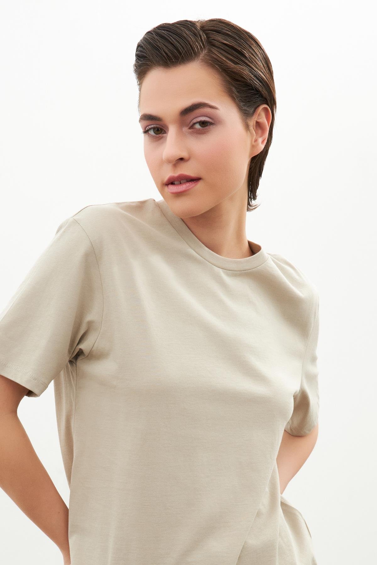 Taş Bisiklet Yaka Düz T-Shirt Kadın T-Shirt modelleri