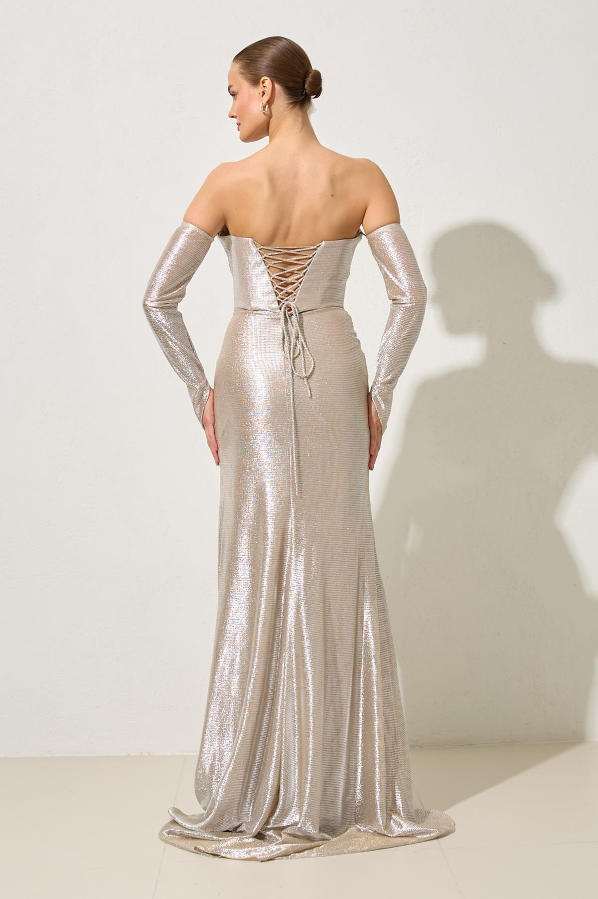 Taş Omuz Ve Yakada Drape Ve Bel Detaylı Uzun Abiye Elbise Kadın Abiye Elbise modelleri