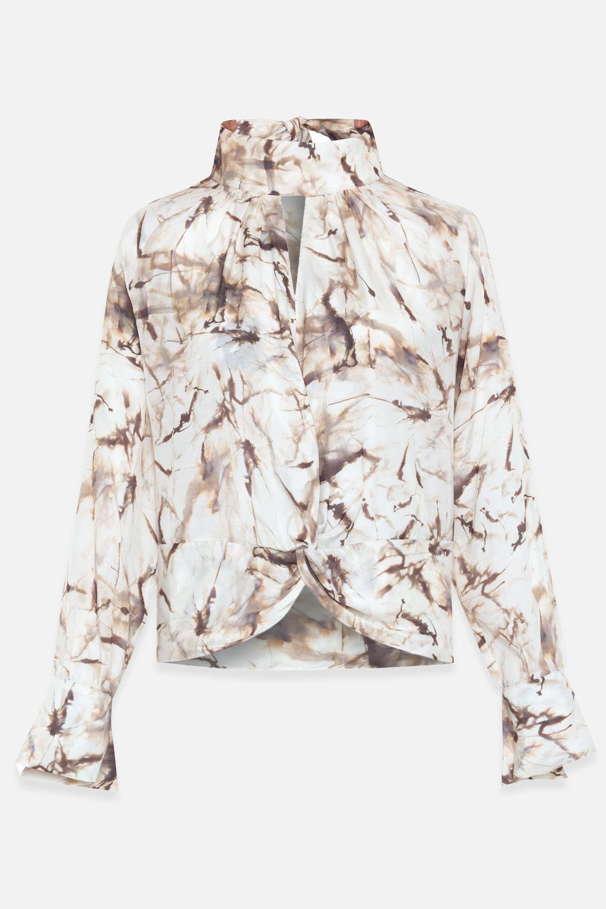 Taş Yakada Pencere Ve Belde Büzgü Detaylı Bluz Kadın Bluz modelleri