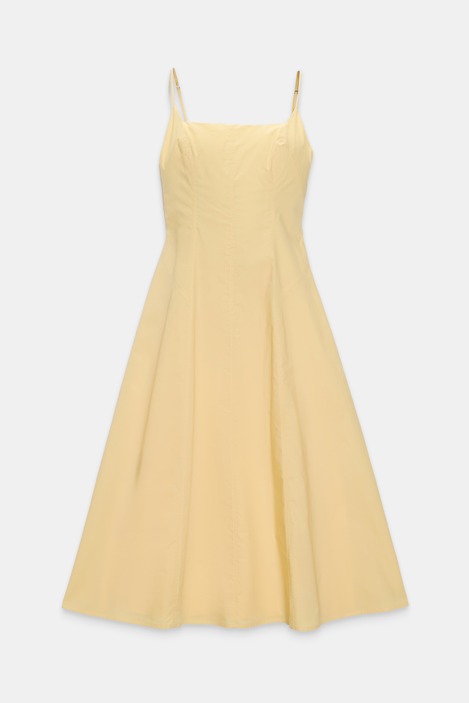 Tereyağ Sarısı Dar Kalıp %100 Pamuklu Askılı Belden Oturtmalı Midi Boy Dar Kalıp Elbise Kadın Günlük Elbise modelleri