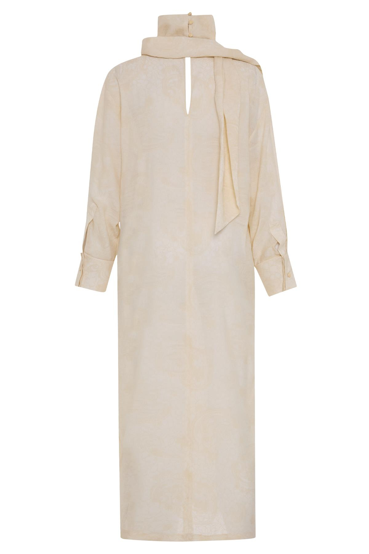 Tereyağ Sarısı Yaka Ve Boyun Detaylı Rahat Kesim Elbise Kadın Günlük Elbise modelleri