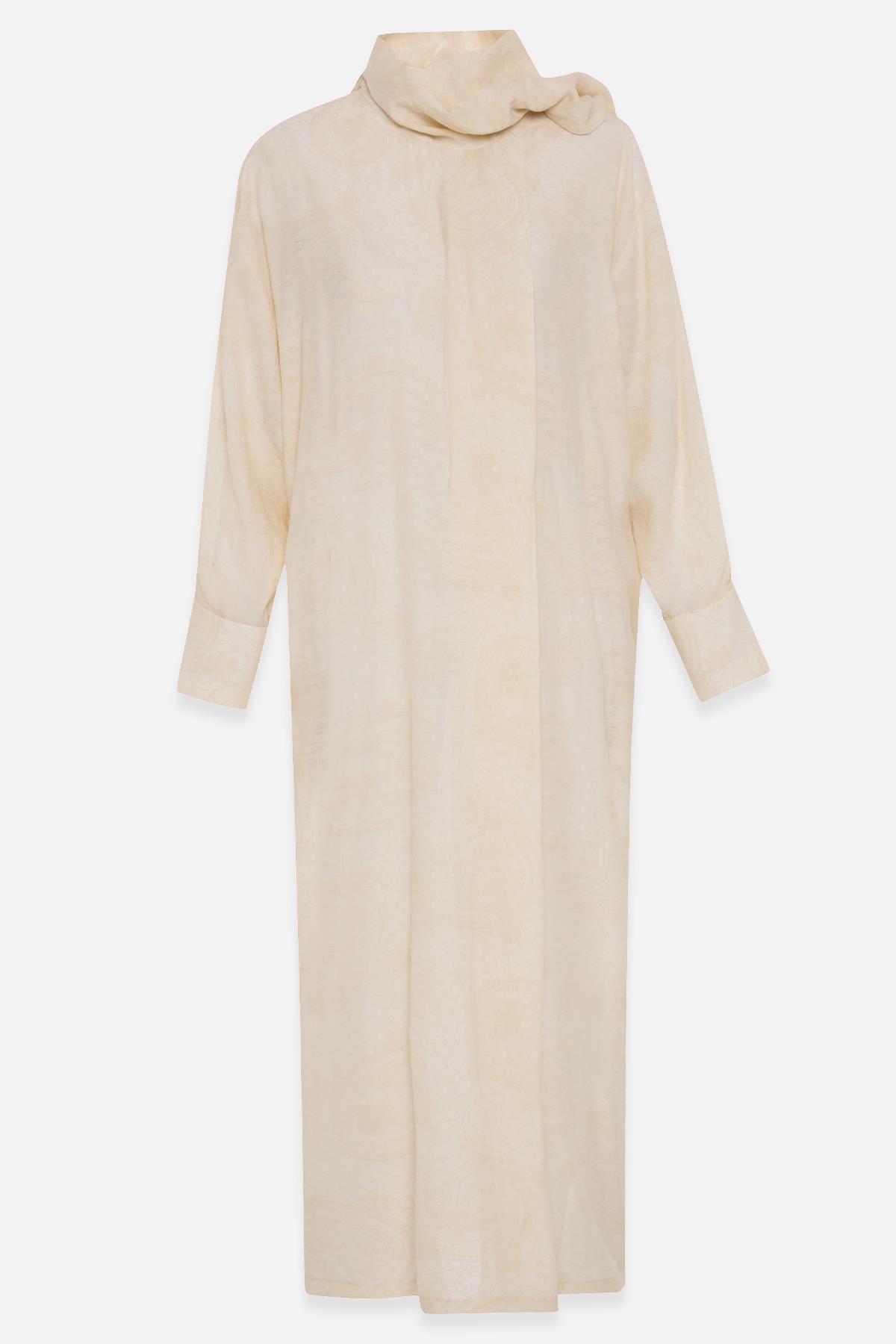 Tereyağ Sarısı Yaka Ve Boyun Detaylı Rahat Kesim Elbise Kadın Günlük Elbise modelleri