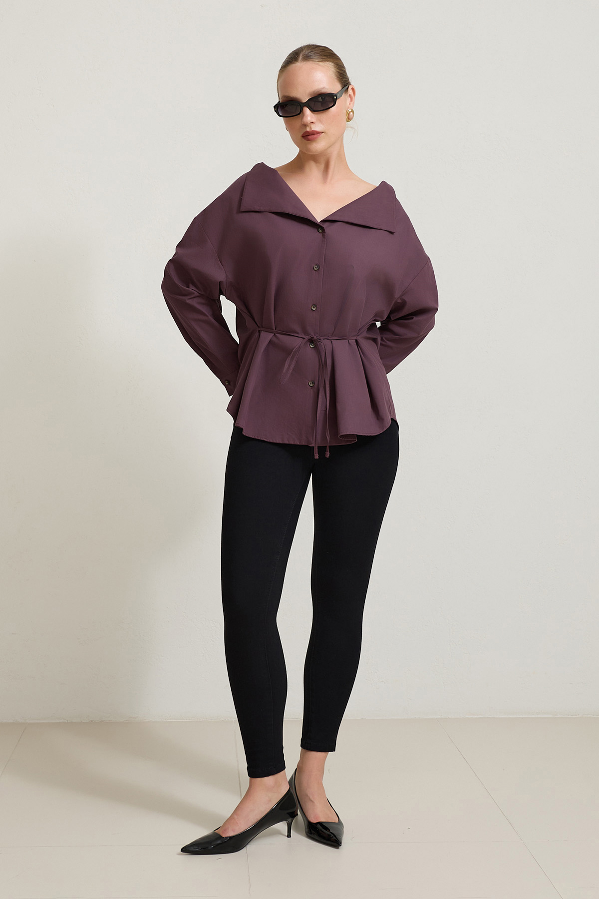 Vişne %100 Pamuklu Yaka Detaylı Gömlek Kadın Gömlek modelleri