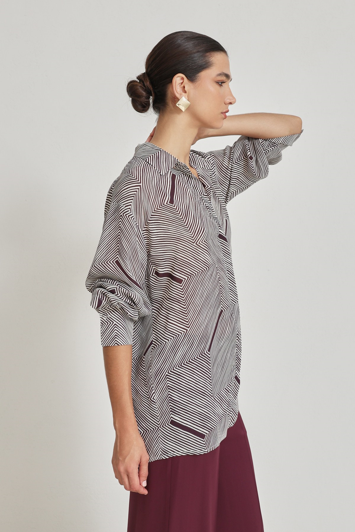 Vişne Desenli Uzun Kollu Gömlek Kadın Gömlek modelleri