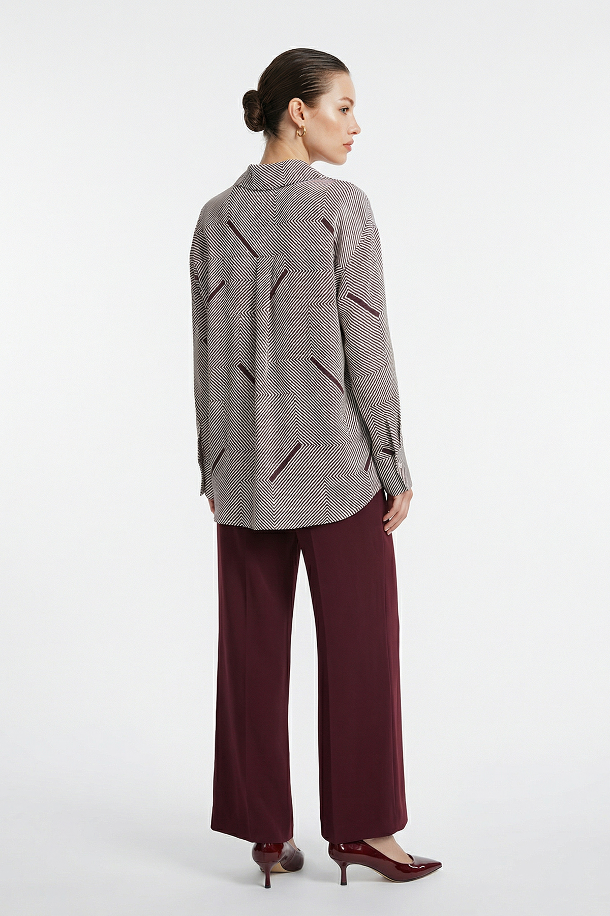 Vişne Uzun Kollu Desenli Gömlek Kadın Gömlek modelleri